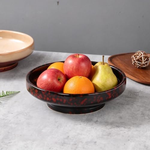 Ceramic Fruit Bowl for Kitchen Counter,Decorative Pedestal Bowl for Table Countertop,Japanese Stye Large Footed Serving Bowl,10.2 Inch (Red) - Image 6