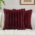 FUTEI Pack of 2 Faux Mink Fur Throw Pillow Covers 22x22 Inch, Burgundy by FUTEI