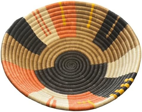 Handwoven African Basket Bowl for Fruits Home Decor (deep salmon black, 8in diameter) - Image 2
