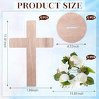 12 Sets Baptism Centerpieces Table Decorations First Communion Wooden Cross Ornament Set with Lily Candle Ring Wreath Purple Ribbon with Stands for Baptism Baby Shower Wedding (Wood) - Image 2