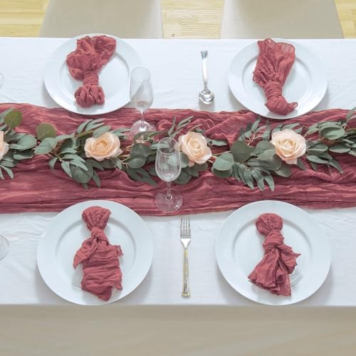 12 Pack Dusty Rose 10 Ft Cheesecloth Table Runner 20x120 Inch Boho Wrinkled Sheer Romantic Gauze Decor for Wedding, Bridal Shower, Birthday Party - Image 7