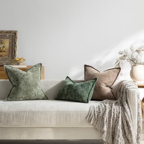 DEZENE Pack of 2 Khaki Euro Shams Pillow Covers 26x26 Cozy Soft Chenille Decorative Throw Pillow Covers Accent Vintage Square Couch Pillow Covers for Home Decor Bed Sofa Living Room - Image 6