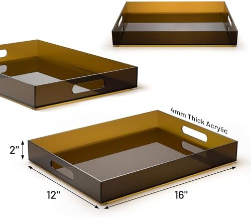 ATZYmolin 16"x12" Large Acrylic Serving Tray, Vanity Platter, Amber - Image 2