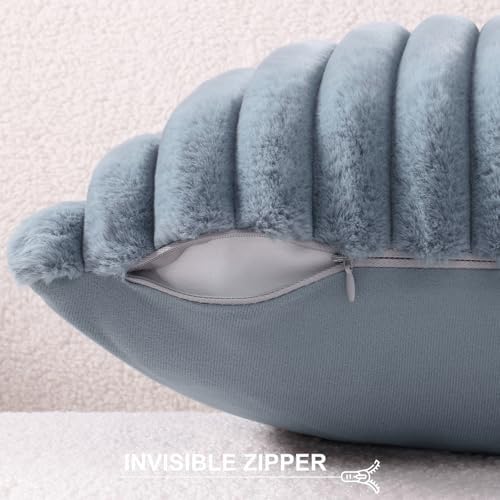 Pallene Faux Fur Decorative Throw Pillow Covers 22x22 Set of 2, Blue Grey - Image 3
