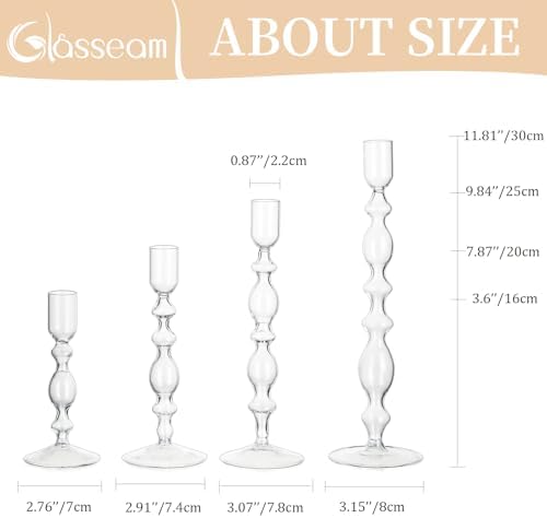 Glasseam Glass Tapered Candlestick Holders, 4Pcs Tall Taper for Table Decor - Image 5