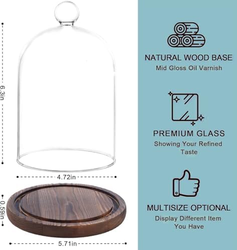 Glass Cloche Dome Bell Jar Display Case with Small Ball Top and Wooden Base for Plant,Collectibles (Medium:4.7 * 6.3 inches) - Image 4