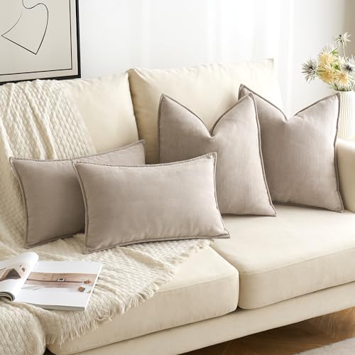 MIULEE Pack of 2 Beige Euro Shams Chenille Pillow Covers 24x24 Inch - Image 4