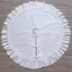 Velvet Christmas Tree Skirt, 60 Inches White Ruffled Velvet Christmas Tree Skirt,Rustic Vintage Xmas Tree Skirt for Party Decorations - Image 2