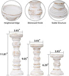 SWALLOWLIVING Rustic Farmhouse Wood Pillar Candle Holder Set of 3 for Candlestick, White - Image 4