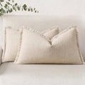 decorUhome Linen Fringe Natural Beige Throw Pillow Covers 12x20 Set of 2 by decorUhome