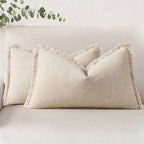 decorUhome Linen Fringe Natural Beige Throw Pillow Covers 12x20 Set of 2 by decorUhome