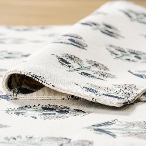 Block Print Floral Decorative Placemats Set of 6, Grey - Image 5
