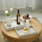 SwallowLiving Set of 2 Shagreen Serving Tray with Gold Polished Metal Handles Ivory Wood Decorative Tray PU Leather with Brushed Gold for Coffee Table Ottoman Console Table - Image 6