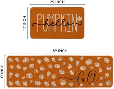 Artoid Mode Orange Hello Pumpkin Fall Kitchen Mats Set of 2-17x29+17x59 - Image 3