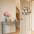 18in Artificial Pink Peony Spring Summer Wreath and Bouquets Sets, Realistic Spring Fake Flower Decor with Real Rattan Base, Includes 2 Matching Bouquets, Front Door Home Mother's Day - Image 6