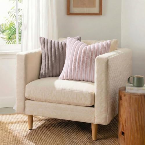 Pallene Faux Fur Decorative Throw Pillow Covers 18x18 Set of 2, Ombre Pink - Image 4