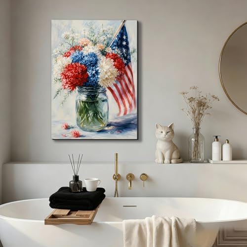ZERILYN Ship Next Day – Patriotic Canvas Prints for Home, 4th of July Wall Decor, American Flag Pictures, Independence Day Red White Blue Decoration - Image 4