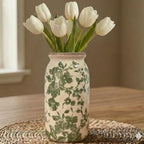Vintage Green Floral Ceramic Vase, 8 Inch Crackle Glaze Rustic Handmade Vase, Decorative Pottery for Fresh or Dried Flowers, Farmhouse Cottage Modern Rustic Decor by SincereLuxe