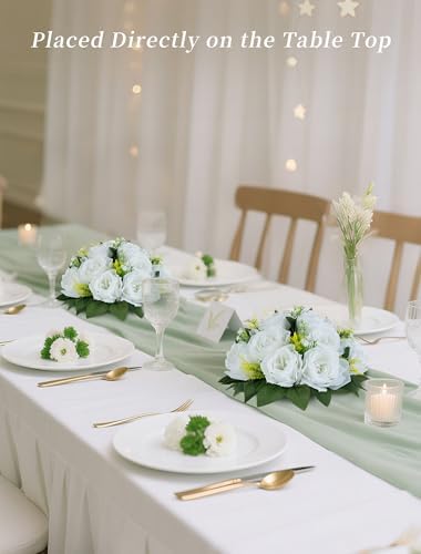 BLOSMON White Flowers for Wedding Centerpieces: 10 Pcs, 15 Faux Silk Roses - Image 2