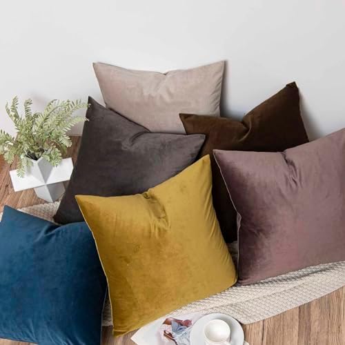 JUSPURBET 28x28 Euro Velvet Throw Pillow Covers Set of 2,Ash - Image 3
