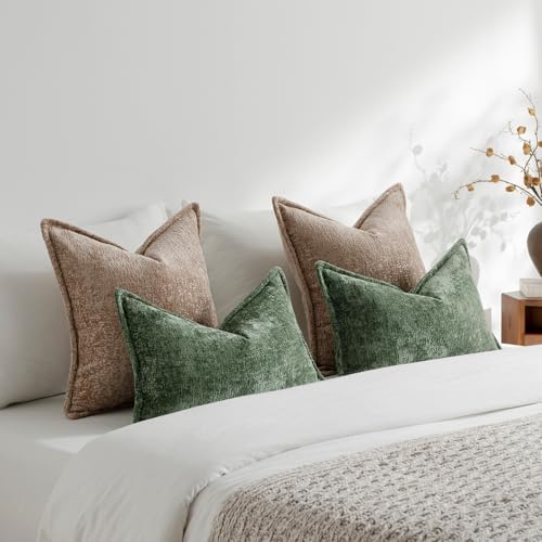 DEZENE Pack of 2 Khaki Euro Shams Pillow Covers 26x26 Cozy Soft Chenille Decorative Throw Pillow Covers Accent Vintage Square Couch Pillow Covers for Home Decor Bed Sofa Living Room - Image 5