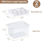 80Qt Plastic Storage Bins with Lids, Clear Latching Organizers Boxes with Removable Trays, Large Portable Storage Containers, for Holiday Ornaments, Home Organization, 2Pack - Image 2