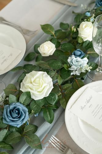 Ling's moment 5 FT Dusty Blue Artificial Flower Garland - Image 3