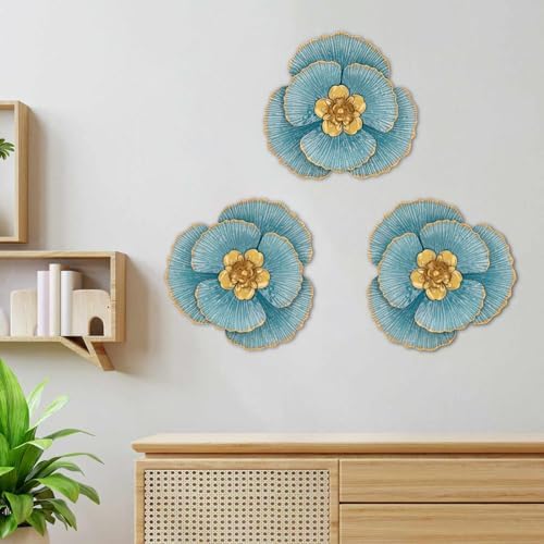 3 Pcs Metal Flower Wall Art Set 10 Inch Rustic Modern Floral Sculpture - Image 4