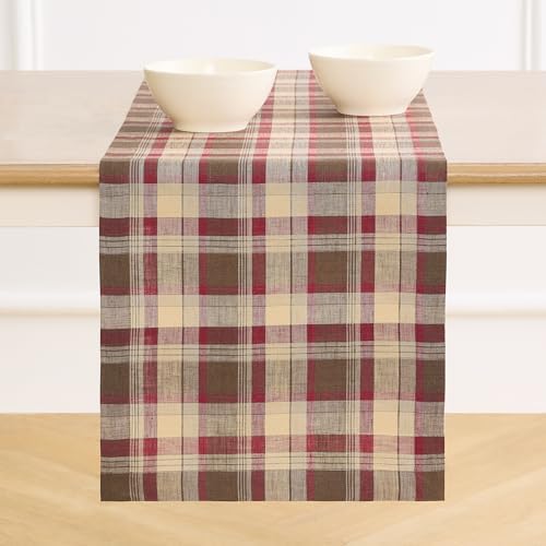 Solino Home 100% Linen Table Runner Multicolor, Rustic Plaid 14 x 132 in by SolinoHome