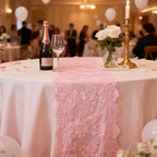 14 Pcs Rose Pink Lace Table Runner 14 x 120 Inch Wedding Romantic Floral Table Cloths Embroidered Runner Decorations for Bridal Shower Birthday Party - Image 4
