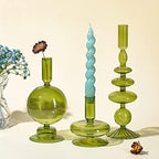 Rtteri 3 Pcs Glass Candle Holder Candlesticks Holders, Green - Image 5