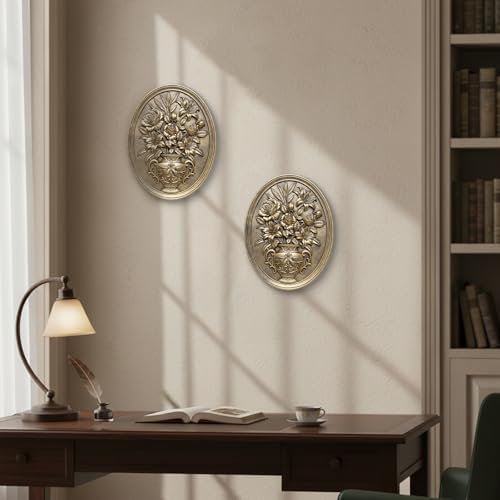 Newinhome Vintage Flower Wall Sculpture, Antique Wall Decor, Hand Painted Wall Decorations with Embossed Flower Design, Antique Pediment, Gold Decor for Living Room Bedroom Hallway, Unique Gifts - Image 7