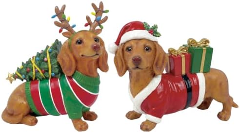 Simgoing 2 Pcs Christmas Figurines Table Decoration Dachshund Resin Statue by Simgoing