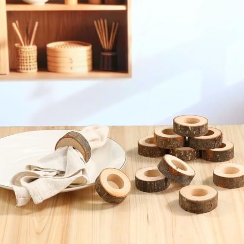 LemonRoad Set of 100 Wooden Napkin Ring Handcrafted Wooden Napkin Holder Rustic Dinner Ring Buckle Party Gift Farmhouse Table Decoration for Dining Wedding Birthday(Bark Style,2.17-2.76 Inches) - Image 4