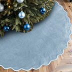 RoundFunny Dusty Blue Christmas Tree Skirt Velvet Tree Skirts, 60 Inch by RoundFunny