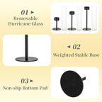 Hewory Black Hurricane Candle Holders: 12 PCS Tall Taper Candlestick Candle Holders Bulk for Candlesticks Candle Sticks Holder Decor for Table Centerpiece Wedding Party Christmas Decorations - Image 6