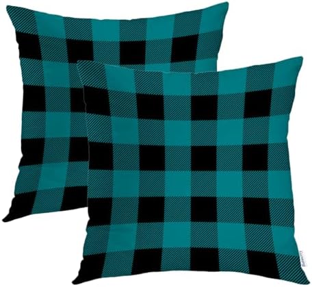 Batmerry Teal Buffalo Black Throw Pillow Covers, Turquoise Blue and Black Buffalo Plaid Decorative Pillow Covers Digital Printing Blended for Couch Sofa Bed Invisible Zipper 24X24 in(Set of 2) by Batmerry