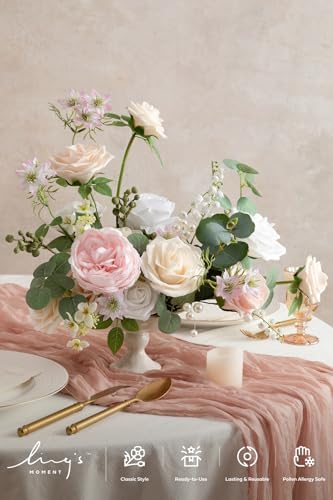 Ling's moment Artificial Pink Flowers Combo, Cream & Blush, Deluxe - Image 2