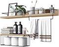 PopiShelves Bathroom Shelves Over Toilet for Wall, Floating Shelves with Storage Basket Paper Holer for Kitchen Living Room, Bedroom & Classroom, Set of 3 (Nature Wood) by Unknown