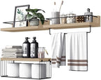 PopiShelves Bathroom Shelves Over Toilet for Wall, Floating Shelves with Storage Basket Paper Holer for Kitchen Living Room, Bedroom & Classroom, Set of 3 (Nature Wood) by Unknown