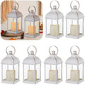 White Small Lanterns with LED Candles, Set of 6 Wedding Decor by Staymoment