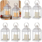 White Small Lanterns with LED Candles, Set of 6 Wedding Decor by Staymoment