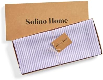 Solino Home 100% Linen Table Runner, 14 x 72 in, Lavender and White Striped - Image 6