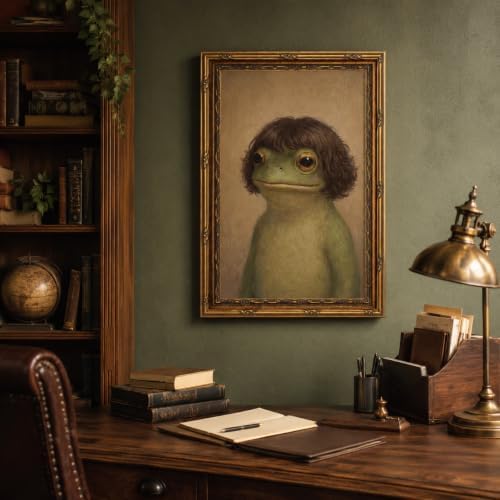 Gold Framed Funny Frog Portrait Wall Art, Quirky Canvas Print, 24x16 - Image 6