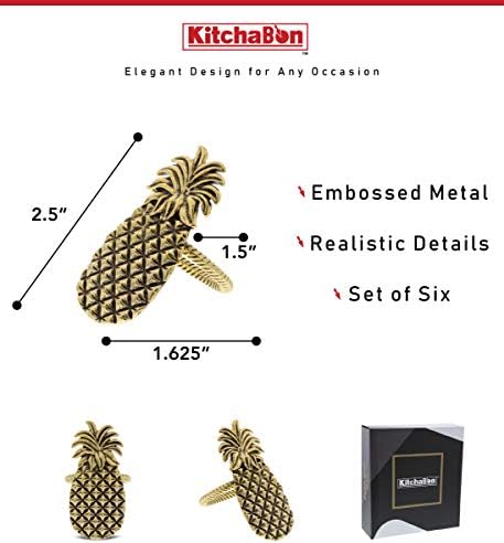 Gold Napkin Rings Set of 6, Cute Napkin Holder - Pineapple - Image 2