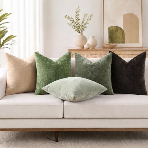 decorUhome Soft Chenille Moss Green Throw Pillow Covers 22X22 Set of 2 - Image 2