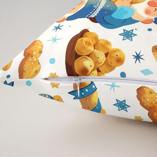 Erosebridal Happy Hanukkah Decorative Pillow Covers, Cute Menorah Stars Throw Pillow Covers 24X24 Set of 2, Funny Gnome Cushion Cases for Couch Bed Sofa Home Decor, Blue and White - Image 4
