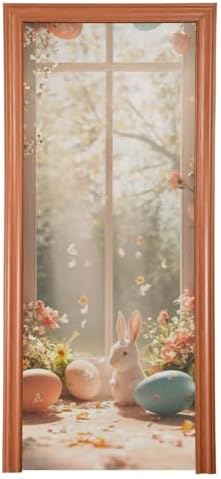 Burbuja Easter Bunny Eggs House Door Cover, Stretch Fabric Backdrop Door Porch Covers for Home Party Holidays Decoration, 35x79 In by Burbuja