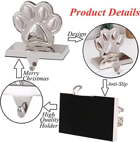 Christmas Stocking Holders for Fireplace Mantle Dog Paw Mantle Stocking Hangers Sliver Sturdy Stocking Hook for Tables Window Fireplace Home Decoration (1,Dog Paw) - Image 2