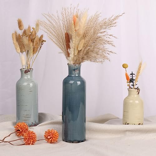 Multicolor Ceramic Vase Set of 3 - Coastal Rustic Farmhouse Decor Flower Vases for Shelf, Dining Room Table, Fireplace Mantel, Living Room, Coffee Table, Tabletop, Kitchen Cabinet, Entryway Decoration - Image 6